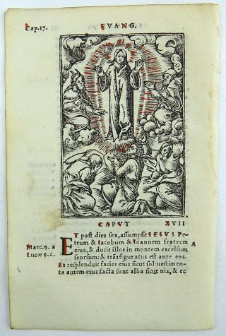 1541 REGNAULT BIBLE - Fine rubricated woodcut leaf - The Transfiguration 3