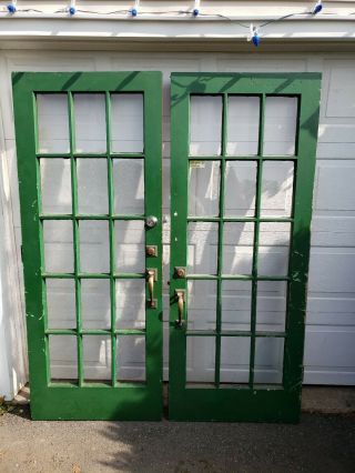 Pair Vintage French Doors Wood 15 Pane 32 X 80 " French Door