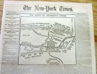 1862 Ny Times Civil War Newspaper W Map & Text Battle Of Fredericksburg Virginia