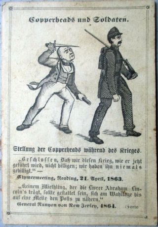 Ca.  1864 Civil War German - American Card - SOLDIERS vs.  Copperheads 2