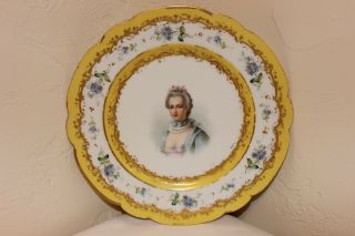 Antique Sevres 1844 Hand Painted Porcelain Plate Emilie Du Chatelet,  Chateau Des