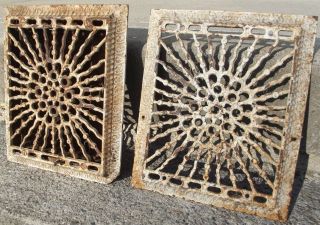 2 Antique Cast Iron Wall Grates Vent Salvage Louvers Reclaimed 8 " X10 " Registers