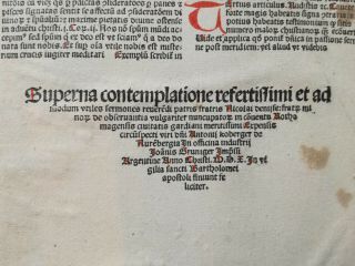 N.  Denyse Sermones Rubricated Post Incunable Folio Grueninger 1510 8