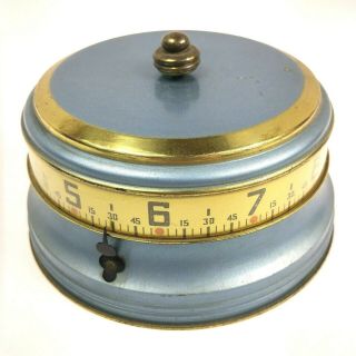 Vintage Lux Horizontal Tape Measure Blue Brass Spinning Mantle Clock