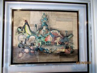 Mid Century Modern Lucite Framed Abstract Art - Signed