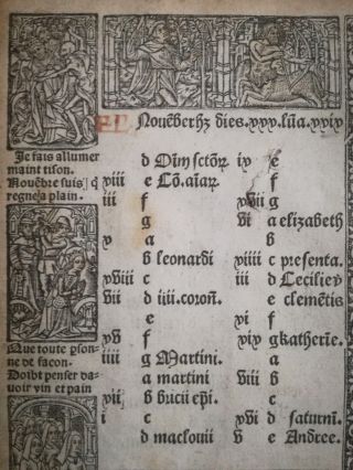 Book Of Hours Leaf Vostre Horae Calendar Octoper November Paris 1501
