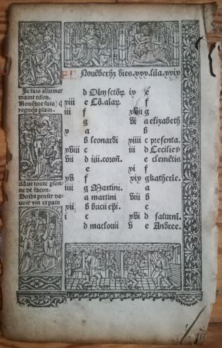 Book of Hours Leaf Vostre Horae Calendar Octoper November Paris 1501 2