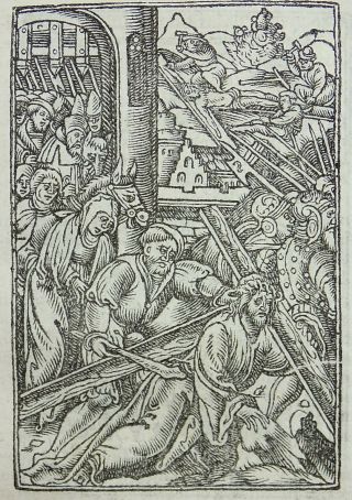 1541 Regnault Bible - Fine Rubricated Woodcut Leaf - Crucifixion Of Christ
