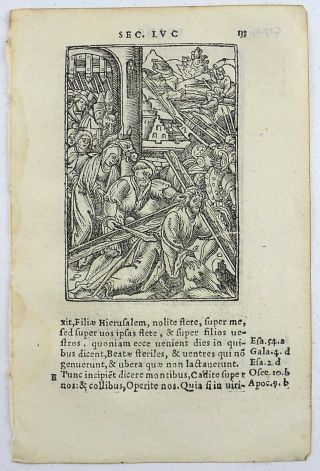 1541 REGNAULT BIBLE - Fine rubricated woodcut leaf - CRUCIFIXION OF CHRIST 2