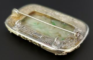 ANTIQUE CHINESE CARVED WHITE & GREEN JADE SILVER FILIGREE MOUNTED BROOCH PENDANT 11