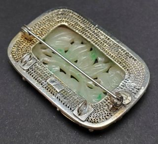 ANTIQUE CHINESE CARVED WHITE & GREEN JADE SILVER FILIGREE MOUNTED BROOCH PENDANT 8