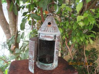 Antique Revolutionary War Era Early Antique Punched Copper? Tin Candle Lantern