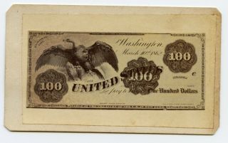 Civil War Cdv Of $100 Note By Banks With Eagle