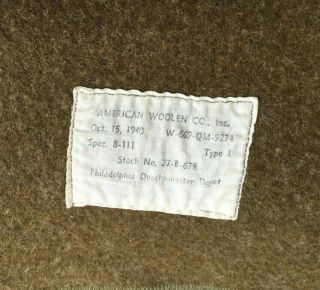 US ARMY WW2 1940 Wool Virgin Field Blanket 2