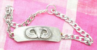 Vintage Sterling Silver Us Army Jump Wings Id Bracelet 8 1/2  149