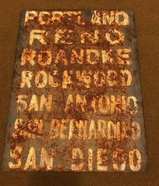 Antique Texas Stage Coach Stop Metal Sign Lists Destination Cities Rusty Solid