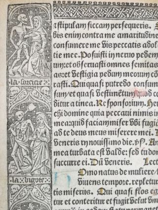 Book Of Hours Leaf Vostre Horae Woodcut Border Dance Of Death (7) Paris 1501