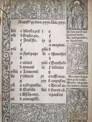 Book Of Hours Leaf Vostre Horae Calendar Septemper August Paris 1501