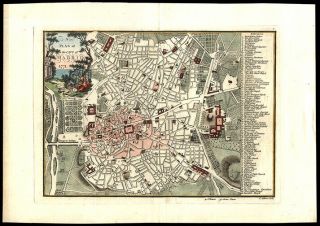 1771 John Andrews Map Plan Of The City Of Madrid Hand Colored Engraving London