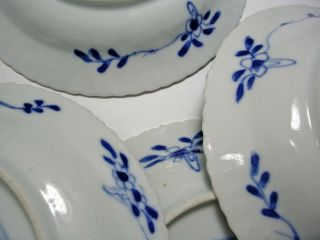 6 CHINESE BLUE/WHITE EXPORT PORCELAIN FISH PATTERN TEA BOWLS & SAUCERS c.  1800 11