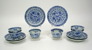 6 CHINESE BLUE/WHITE EXPORT PORCELAIN FISH PATTERN TEA BOWLS & SAUCERS c.  1800 3