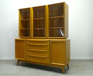 Early Mid Century Modern Heywood Wakefield Credenza China Hutch Bubble Glass