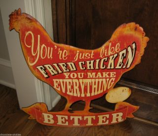 Large Metal Fried Chicken Rooster Sign Primitive/french Country Farmhouse Decor