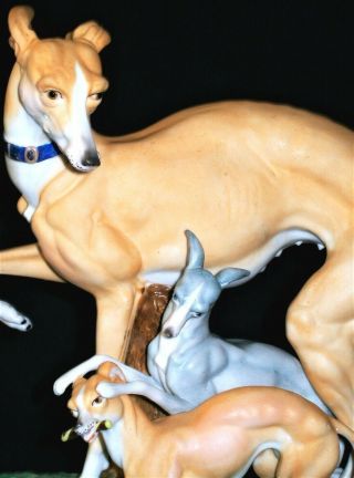 Antique French Sevres Qty Whippets Hounds Dogs Group Porcelain Bisque Figurine