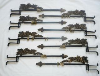 Vtg 4 PAIR=8 Cast Iron Art Deco Swing - Arm Curtain Rods 16 - 20 