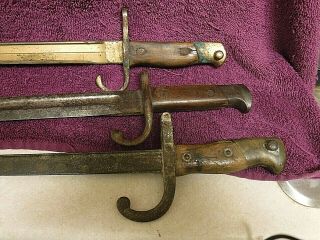 3 Antique Military Bayonets German Or French Wood Grips Very Early