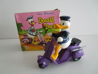 1970s Marx Friction Motor Donald Duck On Toy Scooter W Orig Box