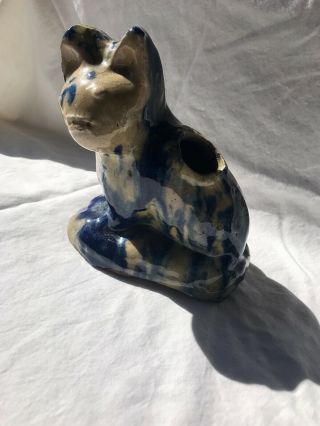 19th Century American Antique Stoneware Primitive Cat Cobalt Blue Drip Glaze 10