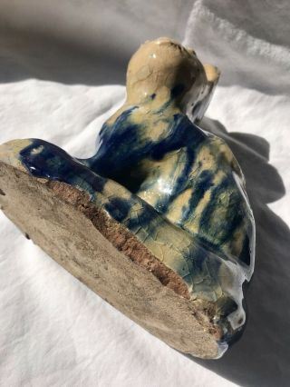 19th Century American Antique Stoneware Primitive Cat Cobalt Blue Drip Glaze 12