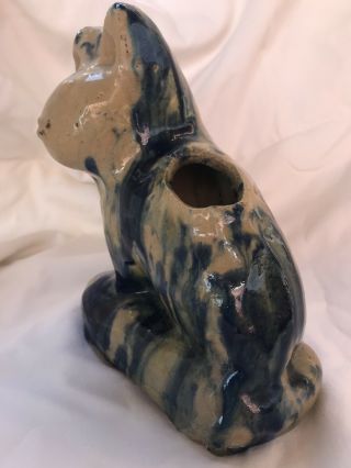 19th Century American Antique Stoneware Primitive Cat Cobalt Blue Drip Glaze 2