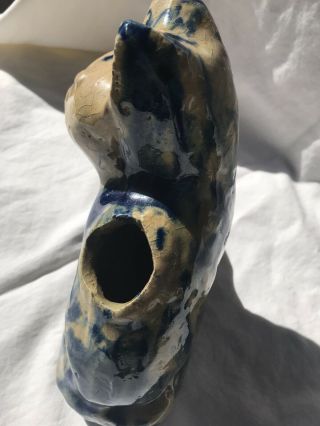 19th Century American Antique Stoneware Primitive Cat Cobalt Blue Drip Glaze 5