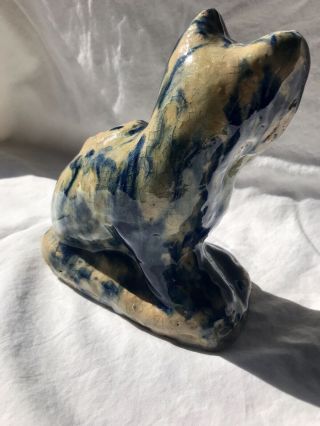 19th Century American Antique Stoneware Primitive Cat Cobalt Blue Drip Glaze 6