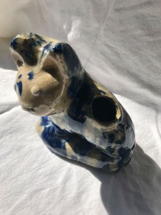 19th Century American Antique Stoneware Primitive Cat Cobalt Blue Drip Glaze 7