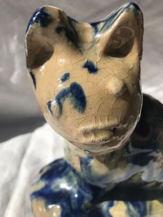 19th Century American Antique Stoneware Primitive Cat Cobalt Blue Drip Glaze 8