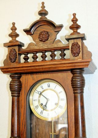 Old Wall Clock Chime Clock Regulator In Oak Wood