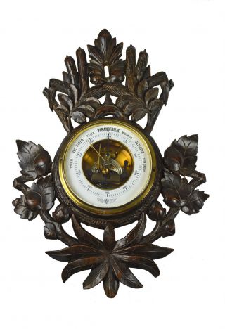Antique Leaf Carved Black Forest Style Barometer,  Dutch.