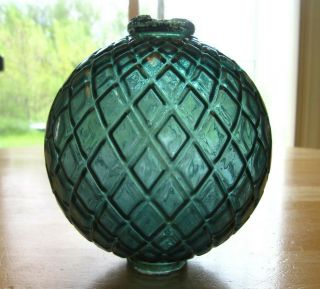 Old Large Quilted Lightning Rod Ball Globe Blueish Green Teal Glass