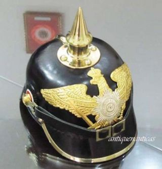 Leather " German " Prussian Baden Pickelhaube Helmet Armor,  Spike Helmet Royal