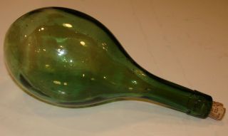 19th Century Green Glass Torpedo Shaped Mold Blown 11 " Long Bottle