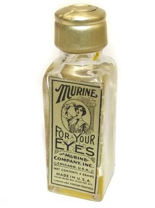 Vintage Glass Murine For Your Eyes Medicine Bottle With Labels