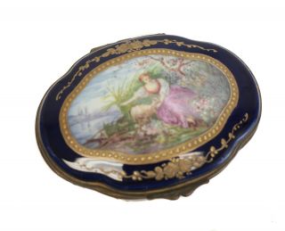 Sevres France Hand Painted Porcelain Box,  19th Century.  Artist Signed