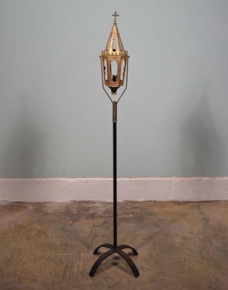 French Antique Neo Gothic Gilt Bronze And Iron Church Floor Lamp