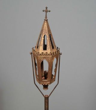 French Antique Neo Gothic Gilt Bronze and Iron Church Floor Lamp 2