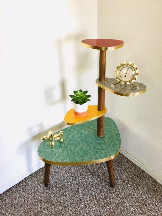 Mid Century Side Table Space Age Plant Stand Formica Planter End Table Vintage