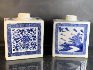 2 X Antique Chinese Porcelain Blue And White Tea Caddy 18th Century