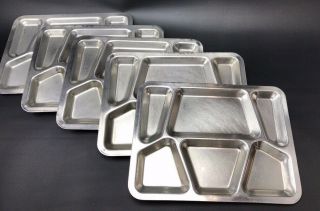 5 Vintage Carrollton Mfg Usn Us Military Stainless Steel 6 Compartment Mess Tray